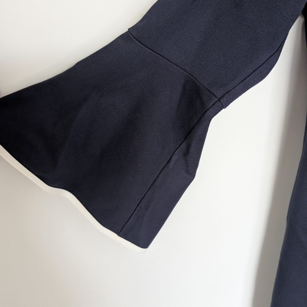 JUDE CONNALLY ALICE PONTE DRESS Navy Bell Sleeve Size Large Career Office - Picture 4 of 8